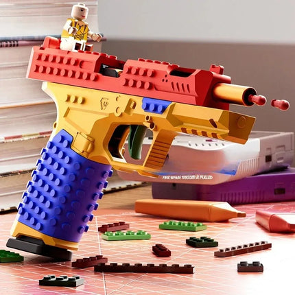 Building Block Pistol Continuous Firing Toy Gun Shell Throwing Airsoft