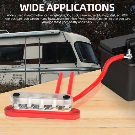 DaierTek Bus Bar 12V Power Distribution Block with Cover 5 x 1/4"