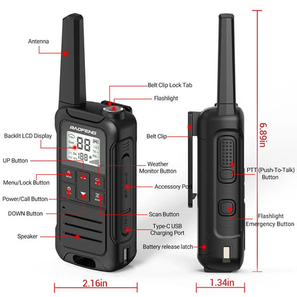 2PCS Baofeng F22 PMR FRS Mini Walkie Talkie Waterproof Type-C