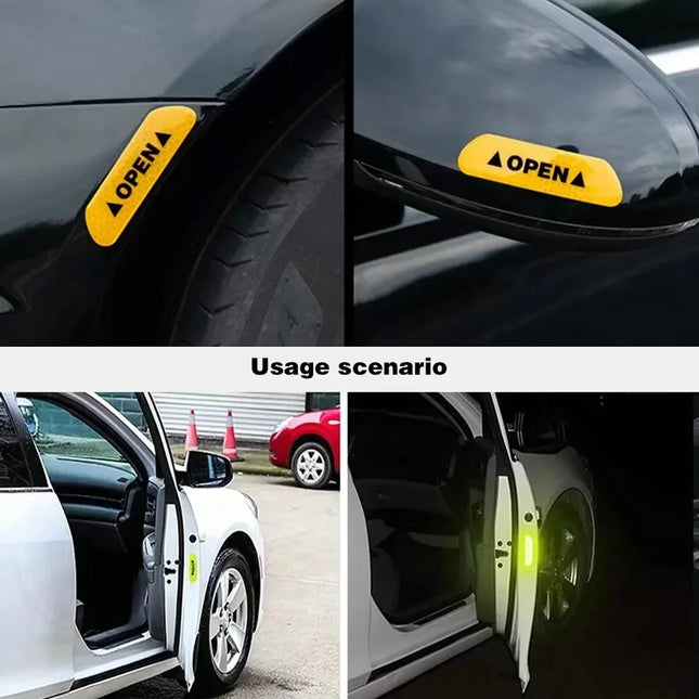 4PCS Reflective Car Door Sticker Safety Opening Warning Reflector Tape