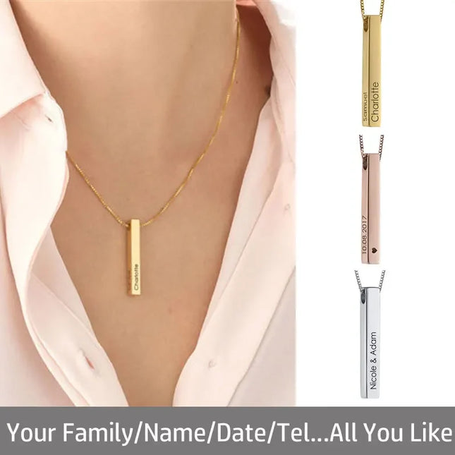 Custom Stainless Steel Personalized Engraved Bar Necklace For Women