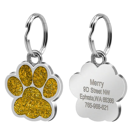 Personalized Dog Cat Tags Engraved Cat Dog Glitter Pendant Paw Print