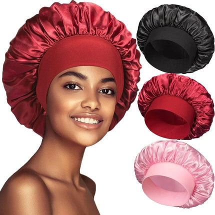 New Women's Satin Solid Wide-brimmed Sleeping Hat Unisex Head Wrap