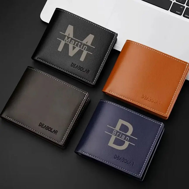 Personalized Men's Vintage Wallet - Custom Name Engraved Bifold Short
