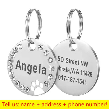 Stainless Steel Engraved Pet Name Collar Pendant ID Tags Personalized