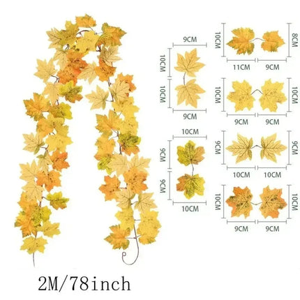 200CM Autumn Artificial Maple Leaf Wreath Fake Leaf Plant Vine Home