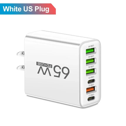 6 Ports 65W USB PD Charger Fast Charging Type C Phone Charger Adapter