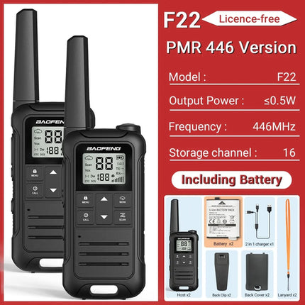 2PCS Baofeng F22 PMR FRS Mini Walkie Talkie Waterproof Type-C