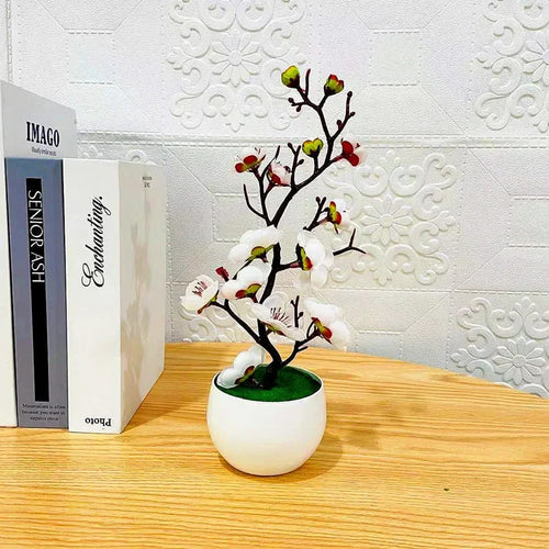 Simulation Plum Flower Pot Plant Artificial Plastic Fake Flowers Home