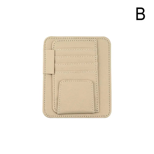Car Sun Visor Organizer Multi-Pocket Leather Sunglasses Holder Storage