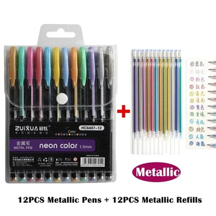12Pcs Colors Gel Pens and Refills for School Office Coloring Book