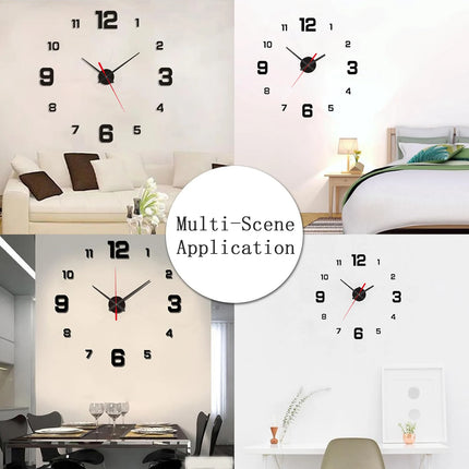 3D Creative Frameless DIY Wall Hanging Clock Wall Stickers Home Mute
