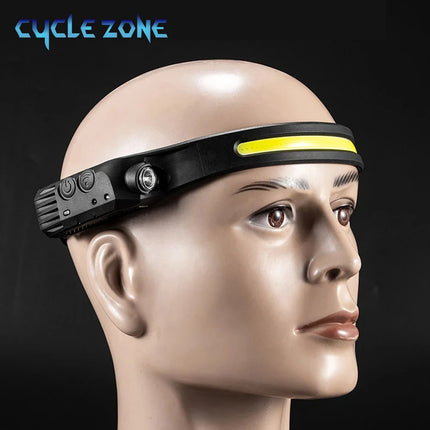 LED Sensor Headlamp Built-in Battery USB Rechargeable Head Flashlight