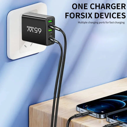 6 Ports 65W USB PD Charger Fast Charging Type C Phone Charger Adapter