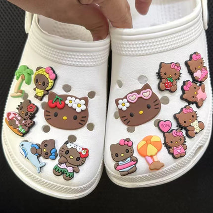 MINISO Hawaiian-themed Decor Hello Kitty Shoe Charms Brown Cat Summer