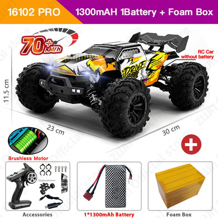 ZWN 1:16 70KM/H 4WD RC Car With LED Headlight Remote Control Cars High