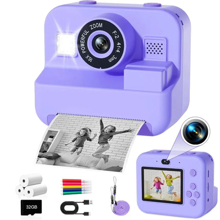 Educational Thermal Instant Print Camera With 32G Card, 1080P Children