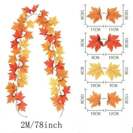 200CM Autumn Artificial Maple Leaf Wreath Fake Leaf Plant Vine Home