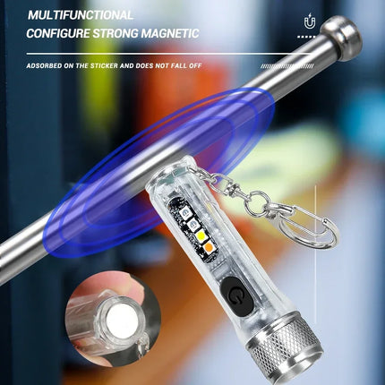 Mini Keychain Flashlight LED Rechargeable Torch Portable Magnetic USB