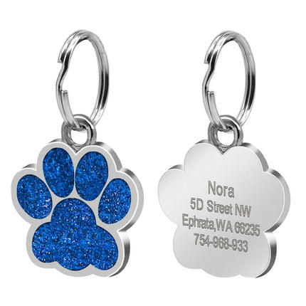 Personalized Dog Cat Tags Engraved Cat Dog Glitter Pendant Paw Print