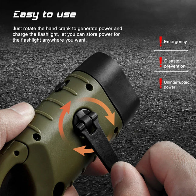 Portable LED Flashlight Tent Light Hand Crank Dynamo Solar Power Torch