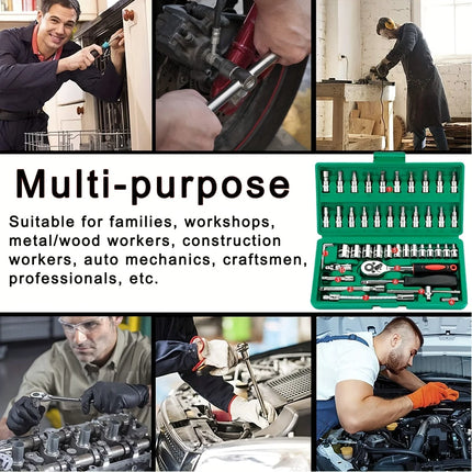 46pc Drive Socket Set 1/4 inch Ratchet Wrench Set with Sockets Metric