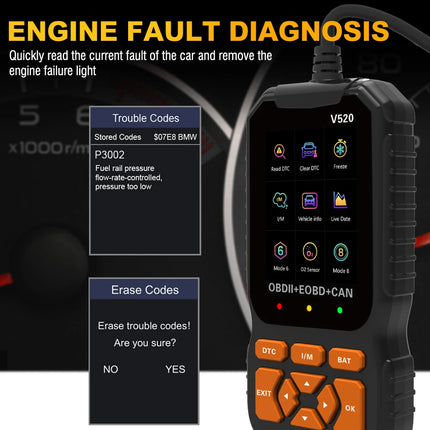 V520 v309  New OBD2 Scanner Professional Auto Engine System Lifetime