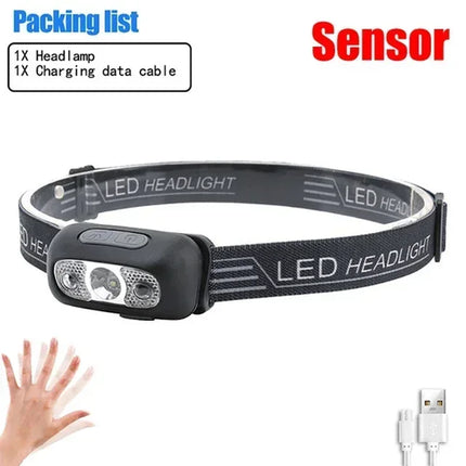Strong Light Headlamp Portable LED Sensor Headlamp USB Rechargeable