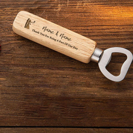 Personalized Bottle Opener Wedding Favour Gift for Him Engraved Wooden