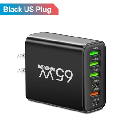 6 Ports 65W USB PD Charger Fast Charging Type C Phone Charger Adapter