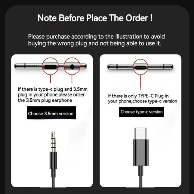 9D Bass Stereo Type C&3.5mm Headphones Volume Control Headset With HD