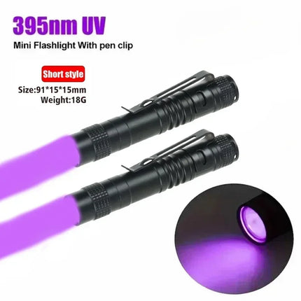365nm UV Flashlight Ultraviolet Torch With Pen Clip Portable Violet