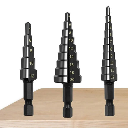 3pc Black Hexagonal Shank Straight Slot Ladder Drill Bit Reaming and