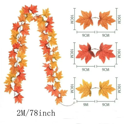 200CM Autumn Artificial Maple Leaf Wreath Fake Leaf Plant Vine Home