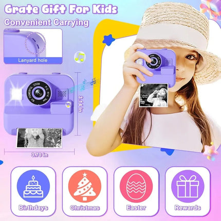 Educational Thermal Instant Print Camera With 32G Card, 1080P Children
