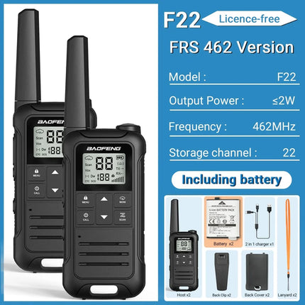 2PCS Baofeng F22 PMR FRS Mini Walkie Talkie Waterproof Type-C
