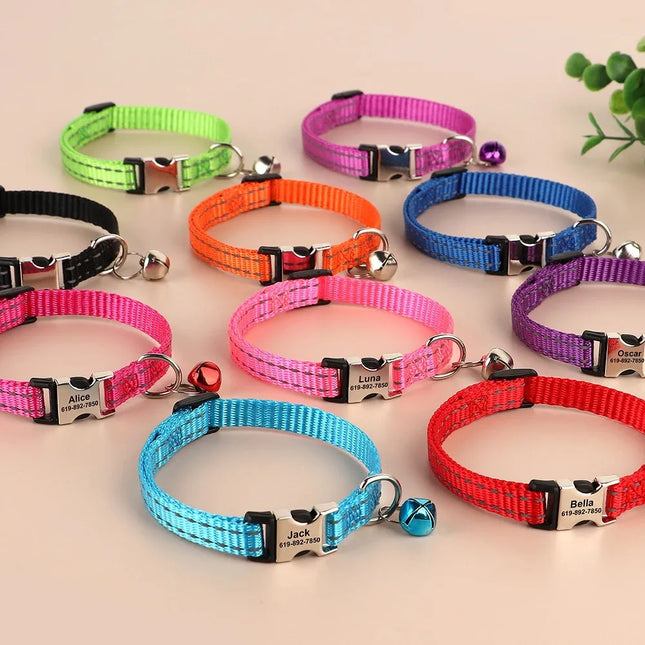 Personalized Name Cat Collar Reflective Nylon Dog Cats ID Collar With