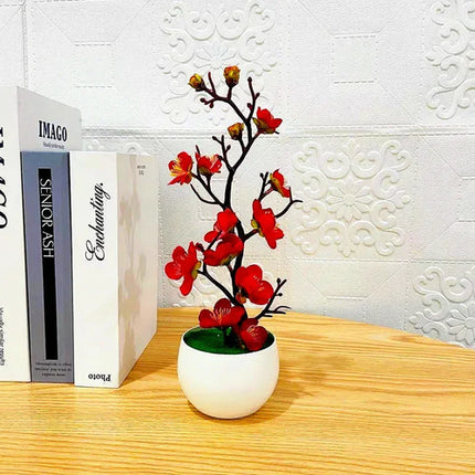 Simulation Plum Flower Pot Plant Artificial Plastic Fake Flowers Home