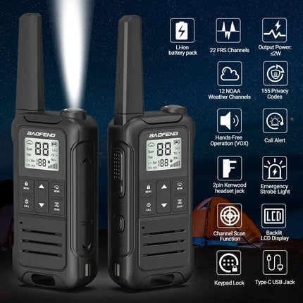 2pcs Baofeng F22 Mini Walkie Talkie PMR FRS Long Range Rechargable