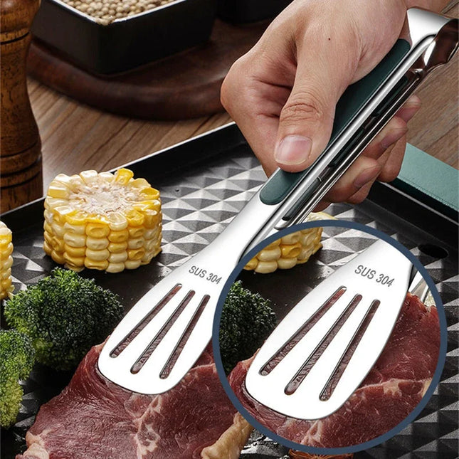 1pc Non Slip Stainless Steel Food Tongs Meat Salad Bread Clip Barbecue