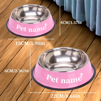 Custom Engraved Name Stainless Steel Pet Bowl Anti-Tip Non-Slip Base