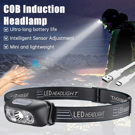 Strong Light Headlamp Portable LED Sensor Headlamp USB Rechargeable