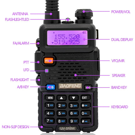 Baofeng Walkie Talkie UV 5R 5W 8W Dual Band Ham Two Way Radio Vhf Uhf