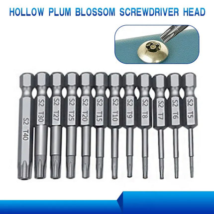 12pc Hollow Plum Blossom Screwdriver Head 50mm Long S2 Hexagonal