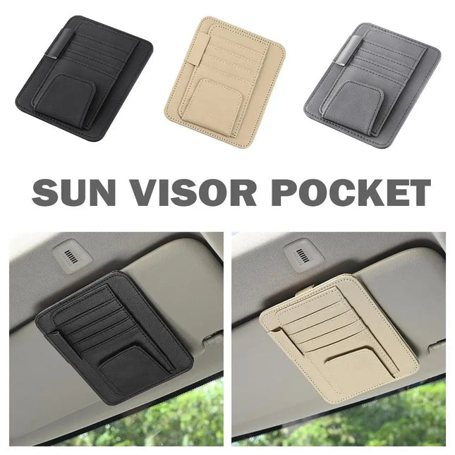 Car Sun Visor Organizer Multi-Pocket Leather Sunglasses Holder Storage