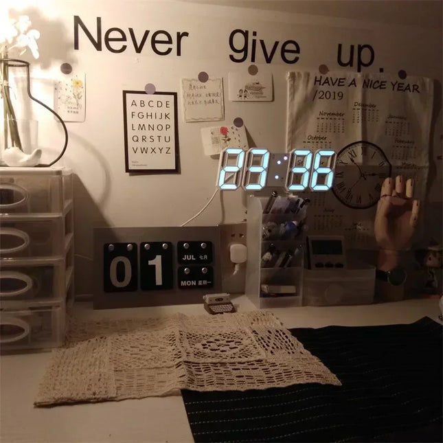 3D LED Digital Clock Wall Decoration Glow Night Mode Decoration for