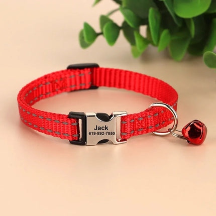 Personalized Name Cat Collar Reflective Nylon Dog Cats ID Collar With