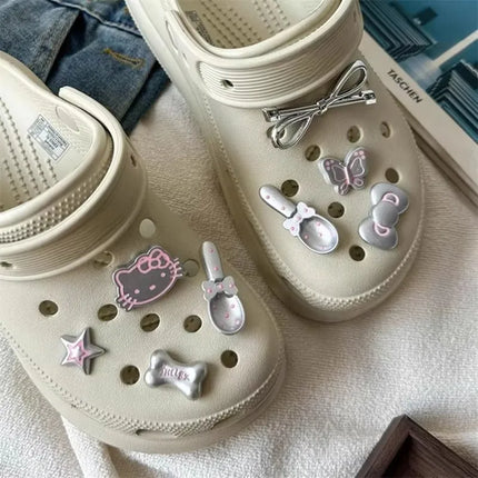 MINISO Silvery Hello Kitty Set Girls Women Shoe Charms DIY Hole Shoes