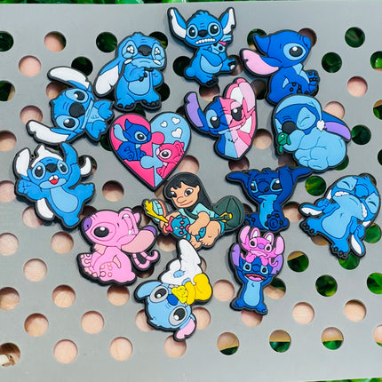 14-27pcs MINISO Stitch Cartoon Shoe Charms PVC DIY Shoes Decoration