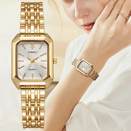 Luxury Women Watches Fashion Rectangle Ladies Steel Band Quartz Watch